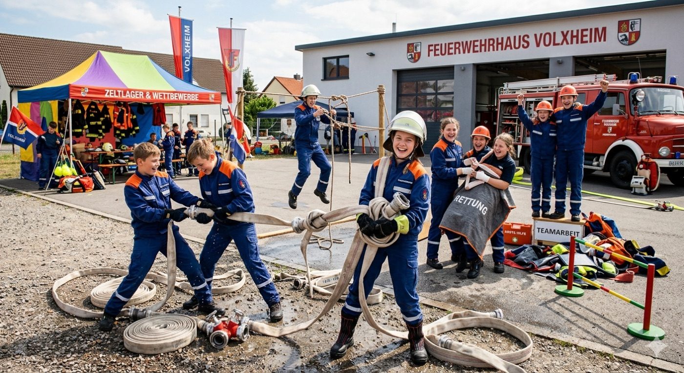 Mitglieder der Jugendfeuerwehr Volxheim bei der Übung